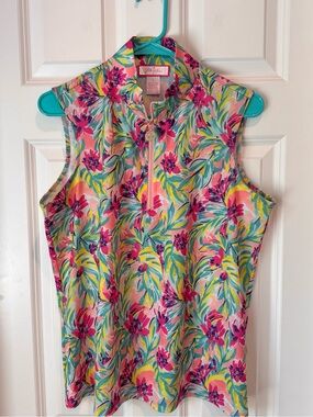 Stella‎ Parker Sleeveless Tennis Golf Polo Shirt - Size Large - Pink Turqoise